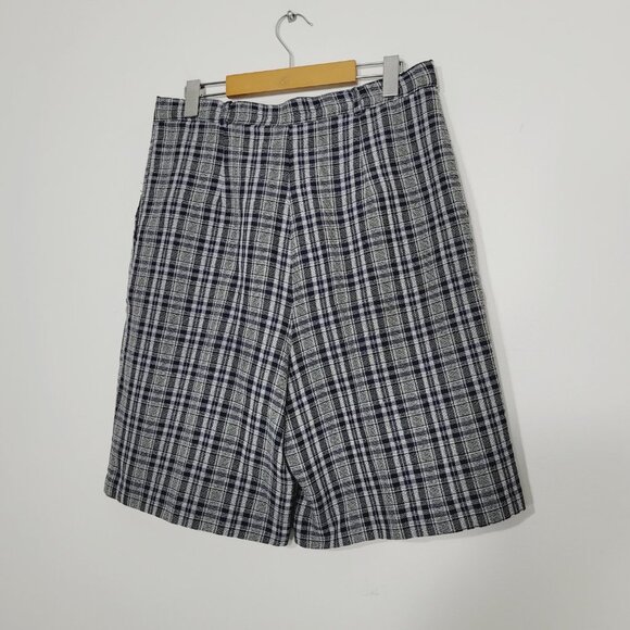 ⭐Tradition Navy Blue White Plaid High Waist Golf Shorts Oversized Preppy Pleated - Picture 8 of 13